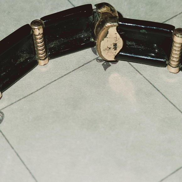 Vintage Pat Pending Black Enamel Over Brass  Gold Filled Mourning Wrap Bracelet - Picture 4 of 5